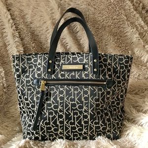 NWOT Calvin Klein Black and Tan Monogrammed Tote